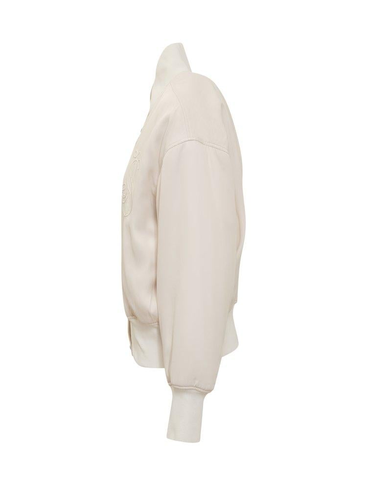 Jil Sander Logo Detailed Buttoned Bomber Jacket in White | Lyst