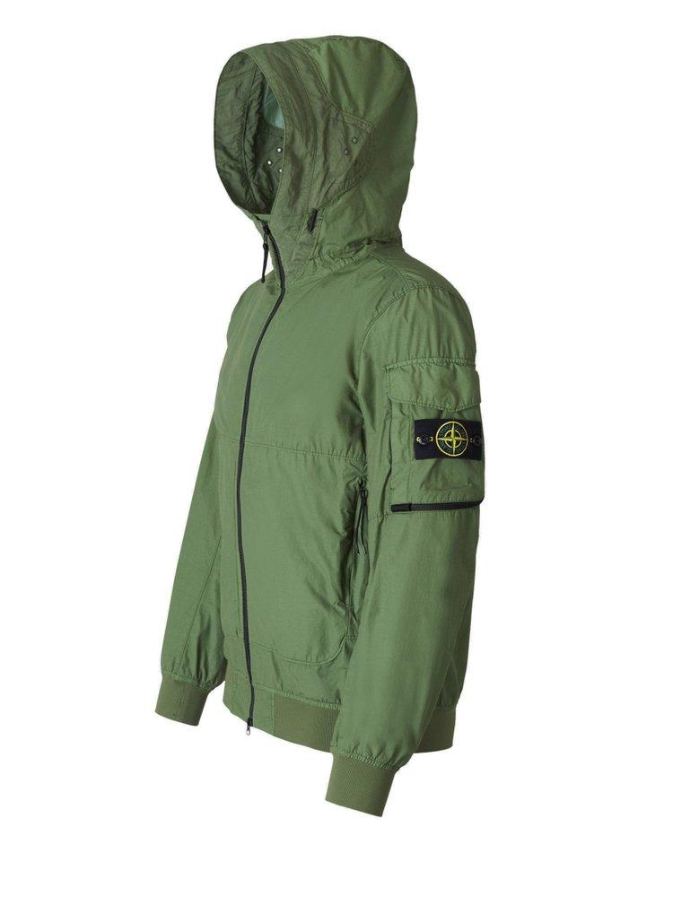 Stone Island Compass Zip-up Hooded Jacket in Green for Men | Lyst