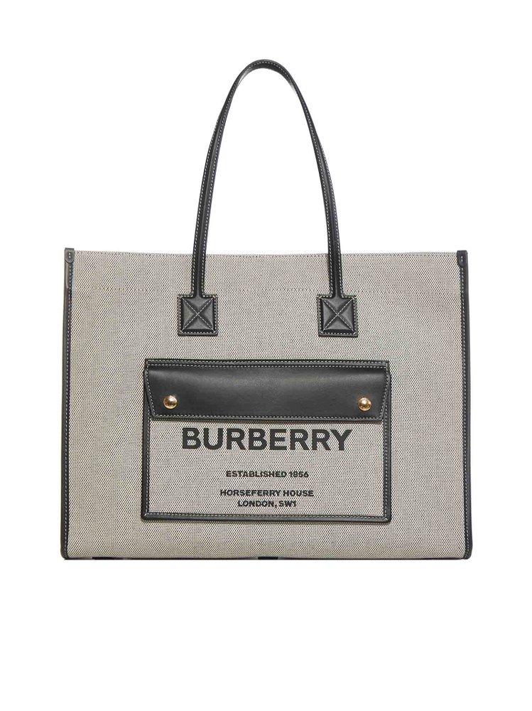 Burberry Horseferry Small Logo Printed Tote Bag in Gray