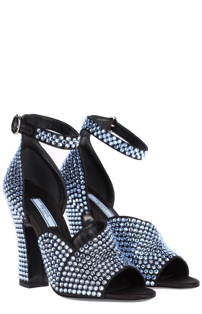 Prada Crystal-embellished Satin Sandals in Blue | Lyst UK