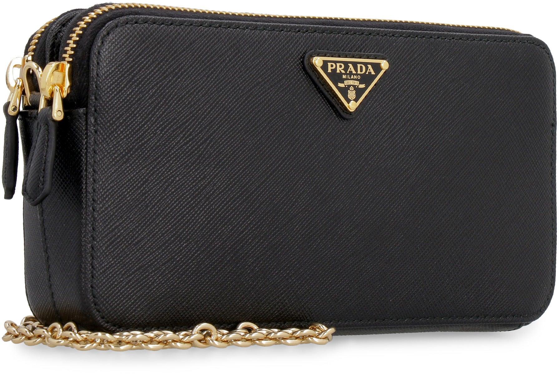 Prada Logo Plaque Mini Coin Pouch in Black