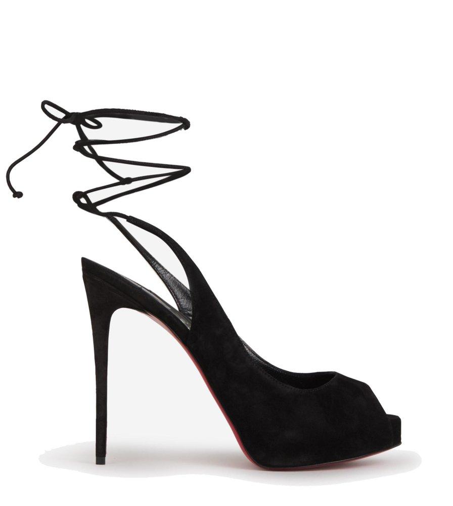 Christian Louboutin Open-toe Lace Up Heel Sandals in Black | Lyst