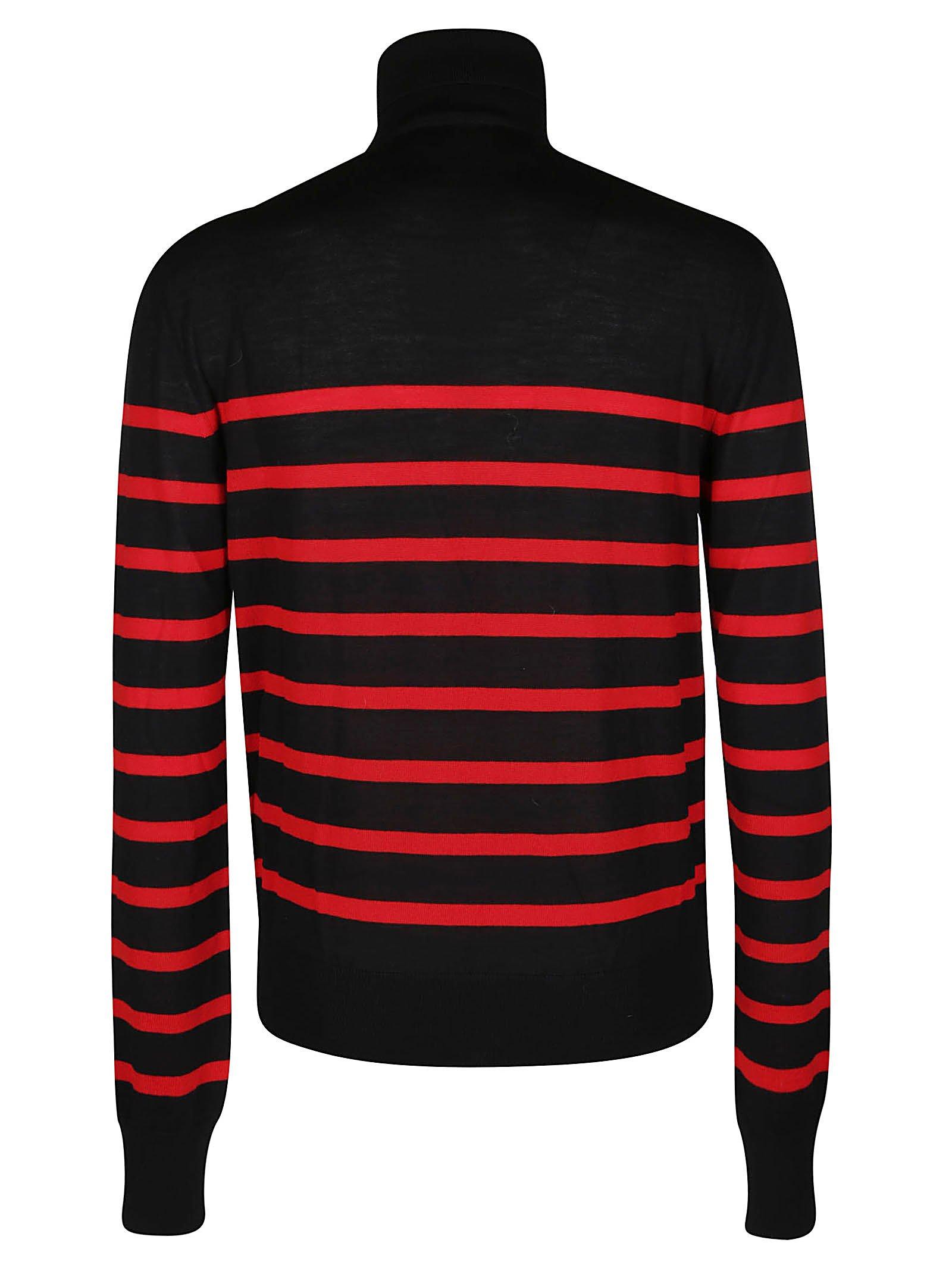 Balmain Wool Striped Turtleneck Sweater in Red for Men - Lyst