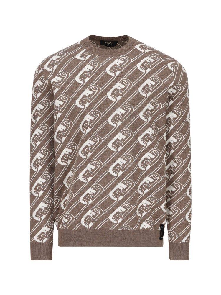 Fendi All over O lock Motif Crewneck Sweater in Grey for Men