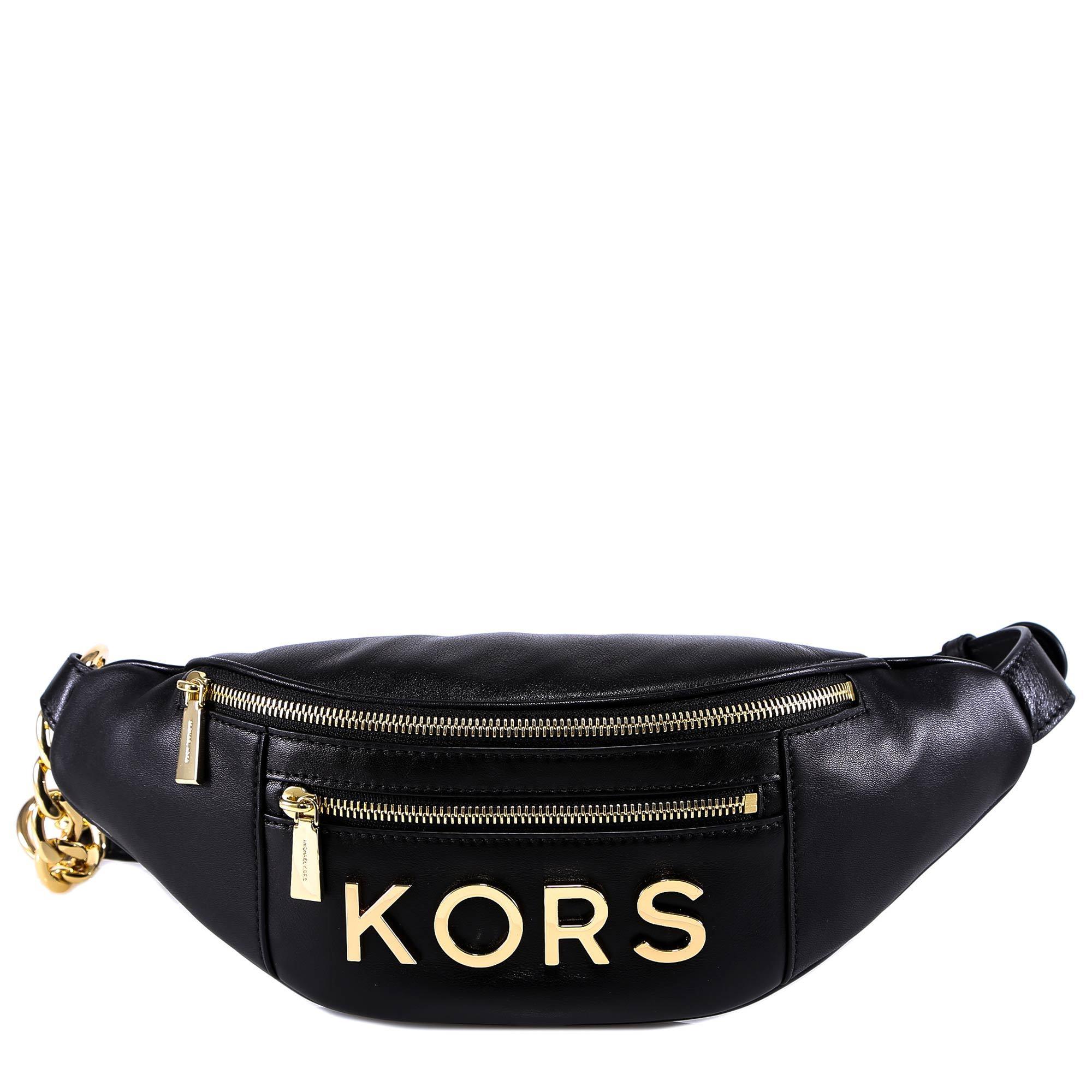 Michael Kors Leather Belt Bag With Metal Logo in Black - Lyst