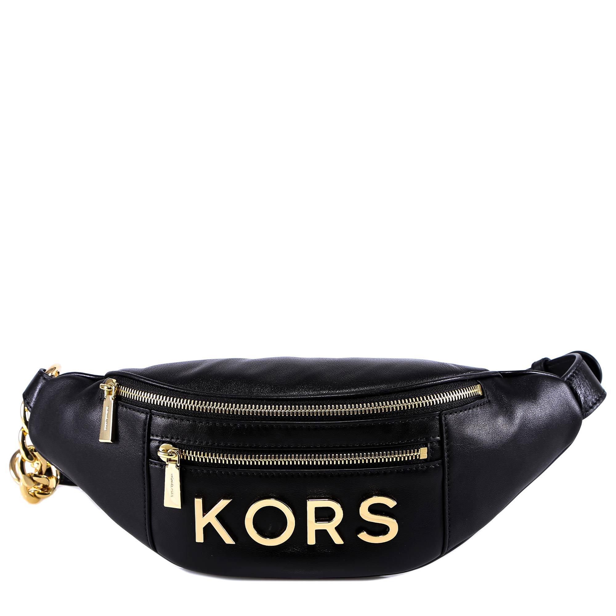 michael kors black leather fanny pack