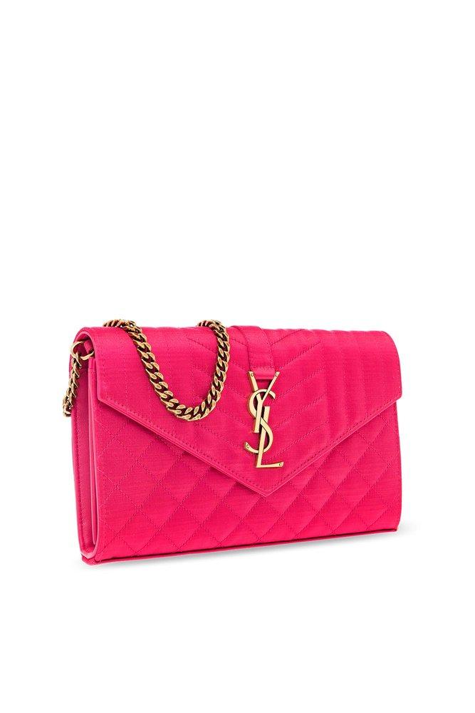 Saint Laurent Envelope Quilted Pebbled Leather Wallet on a Chain