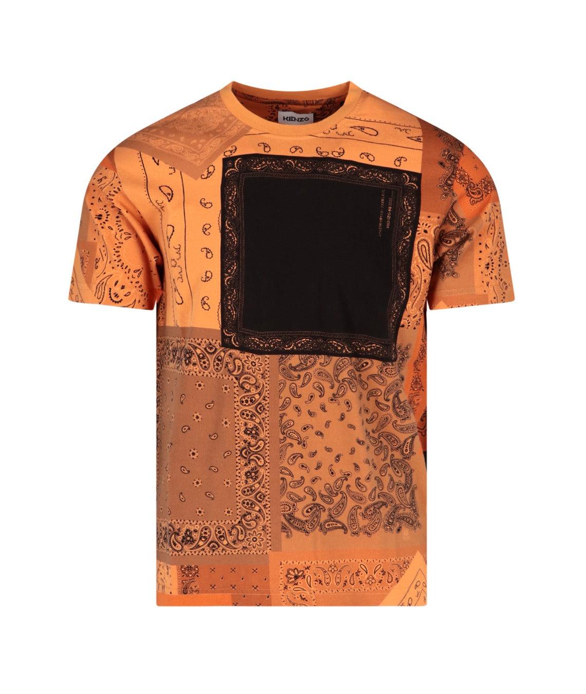 KENZO Cotton Bandana Printed Crewneck T-shirt in Orange for Men - Lyst