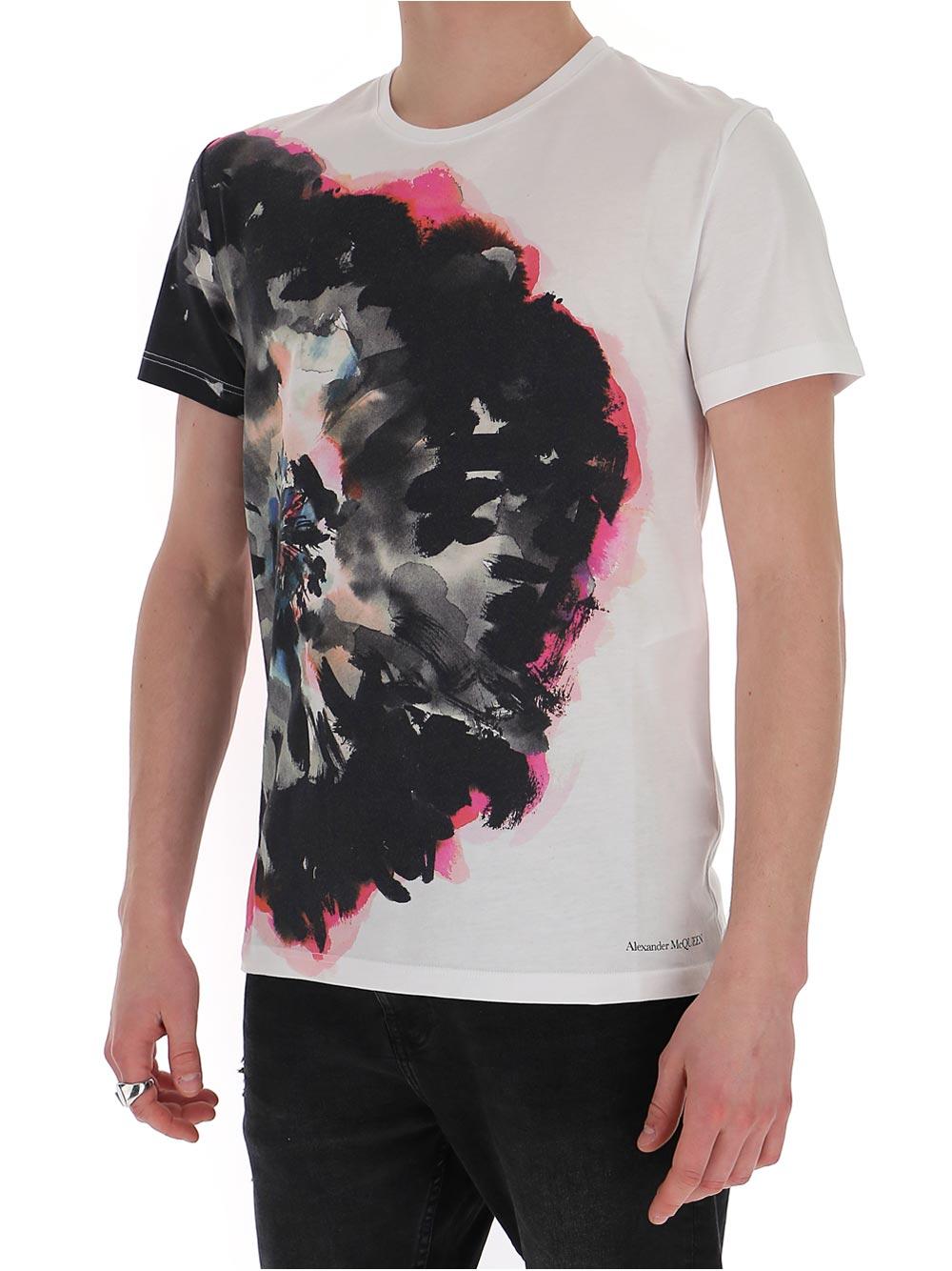Alexander McQueen Cotton Ink Flower Print T-shirt in White for Men - Lyst