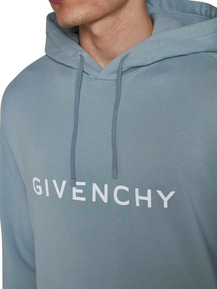 Givenchy Logo Printed Drawstring Hoodie in Blue for Men Lyst