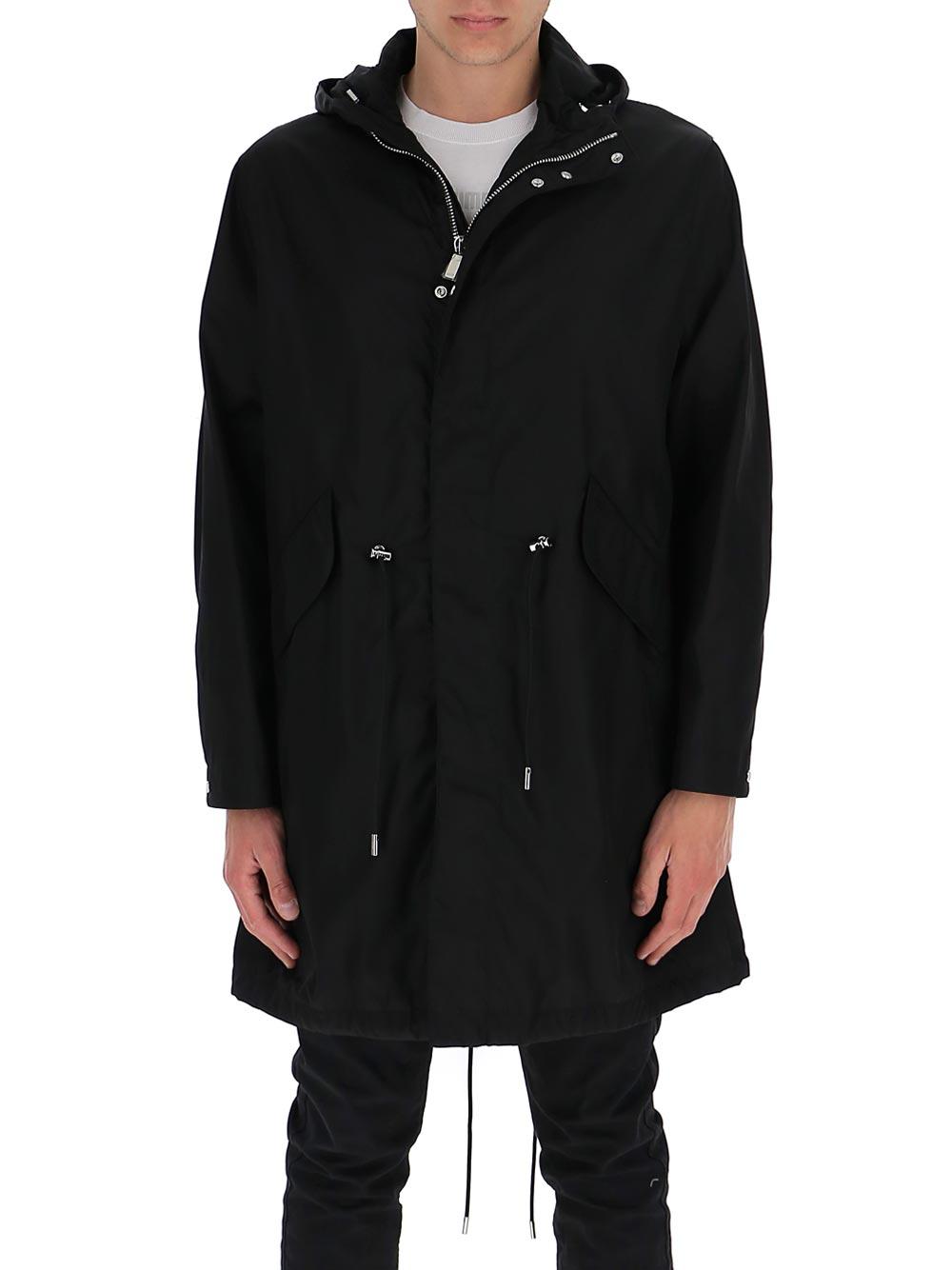 Dior Logo Print Hooded Parka Coat in Black for Men | Lyst