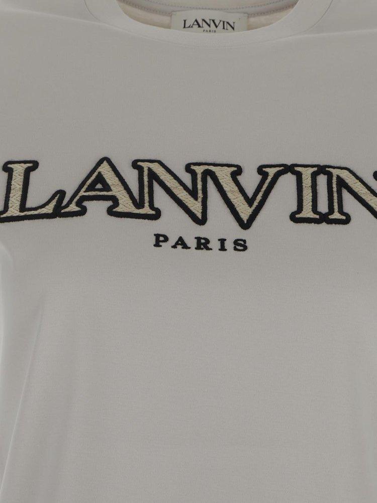 Lanvin Logo Embroidered Crewneck T-shirt in Grey | Lyst UK