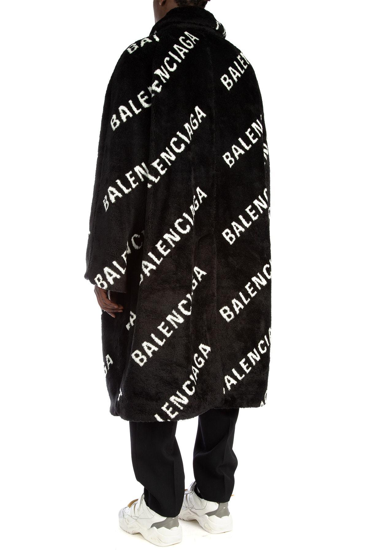 balenciaga black fur coat