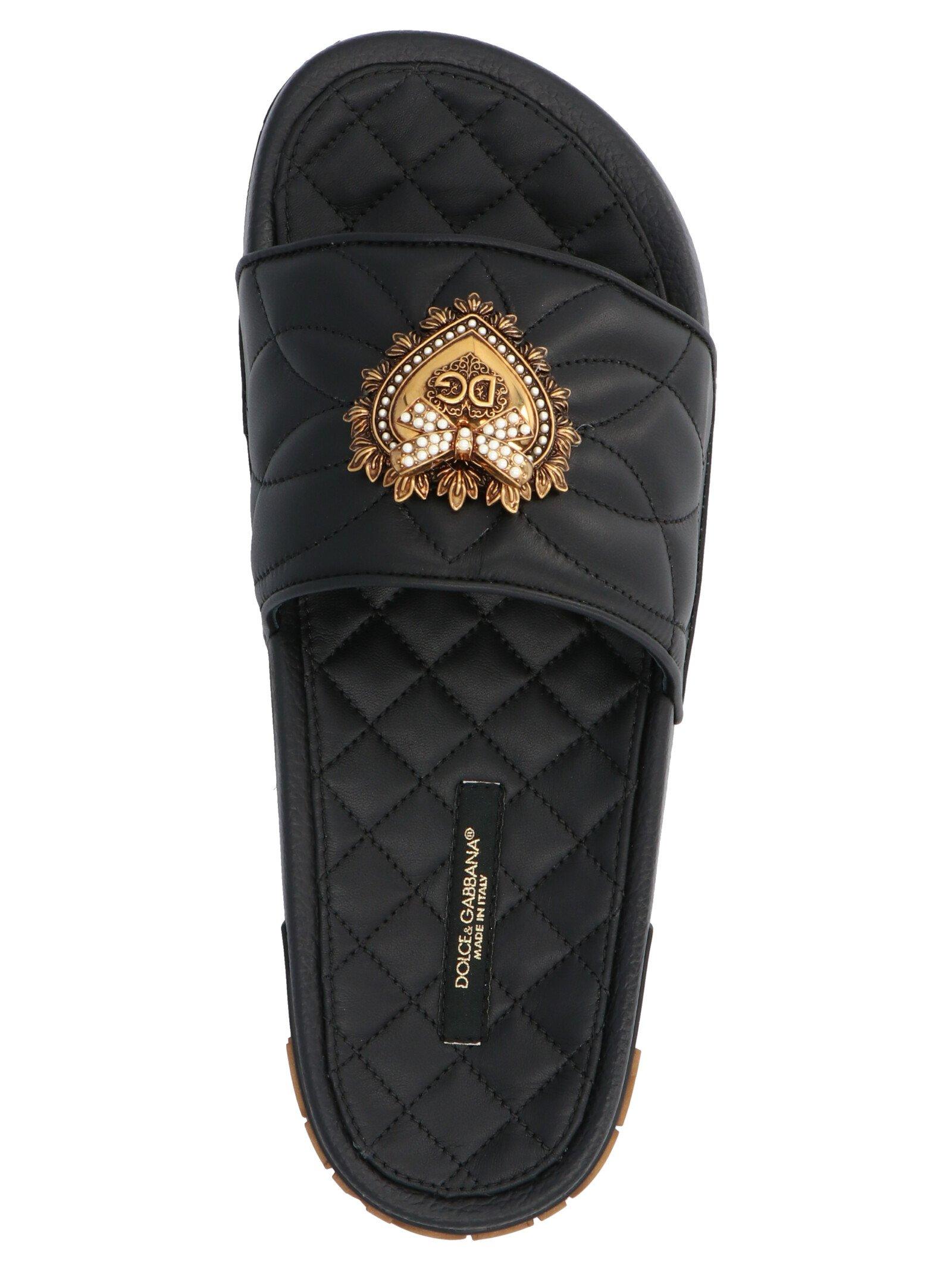 Dolce & Gabbana Devotion Slides In Nappa Leather in Black - Save 