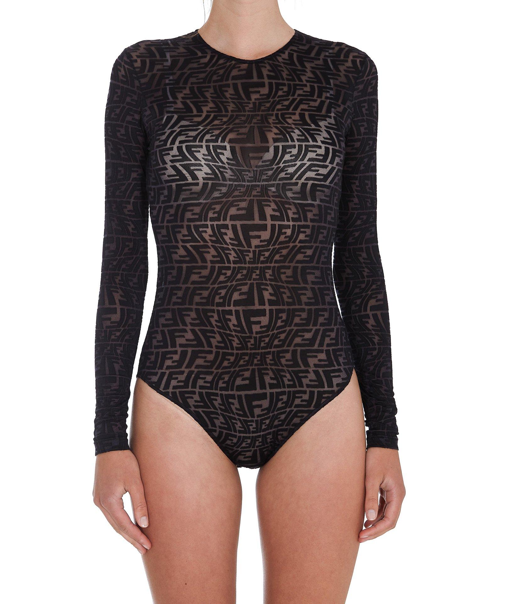 Fendi Ff Fish-eye Motif Tulle Bodysuit in Black | Lyst