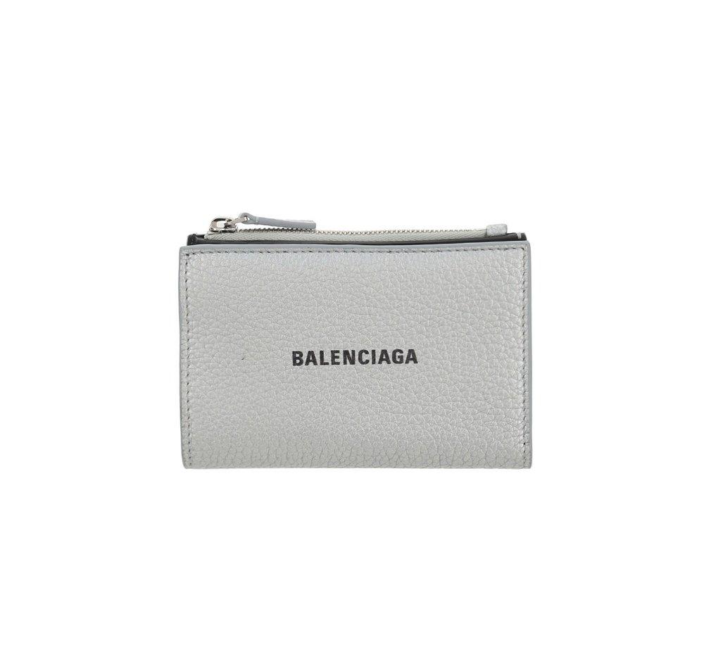 Balenciaga Logo Detailed Zip-up Wallet in Gray | Lyst