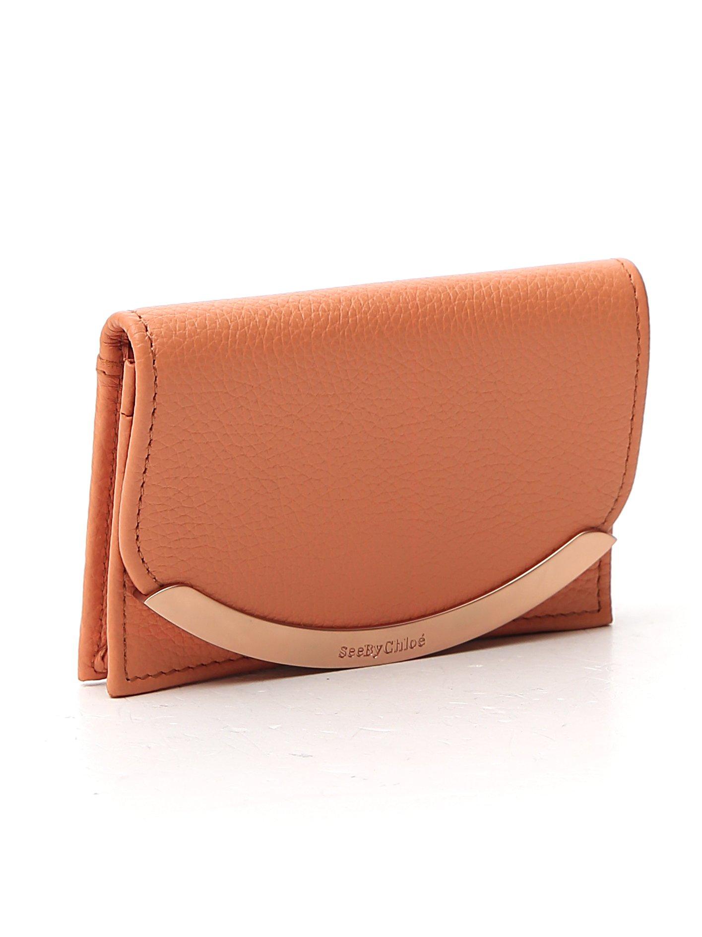 See By Chloé Leather Logo Plaque Foldover Wallet in Orange | Lyst