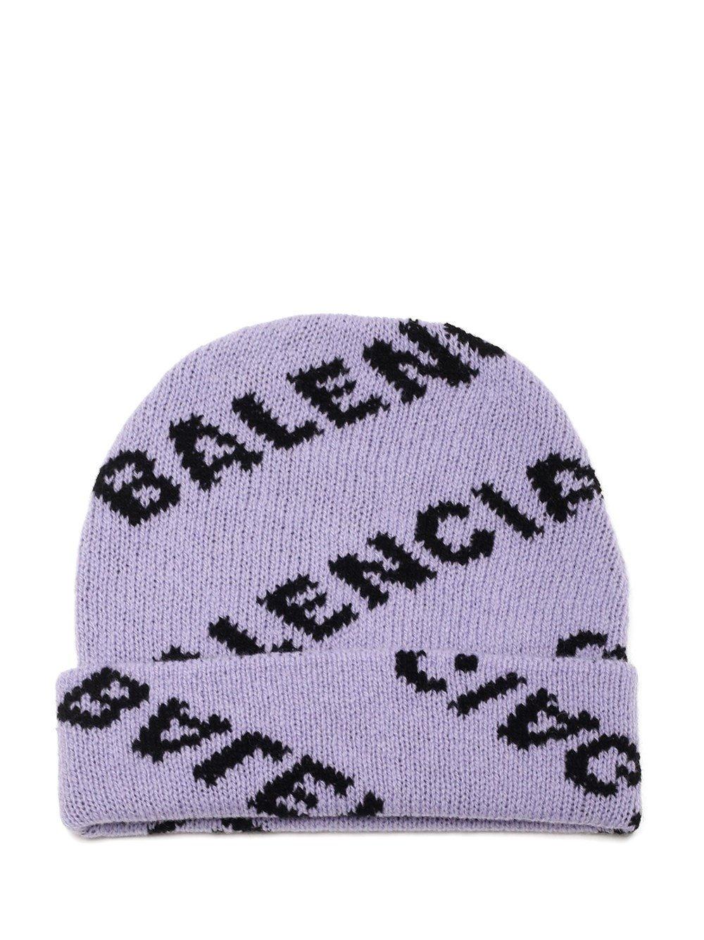 Balenciaga Wool Logo Beanie in Lilac 