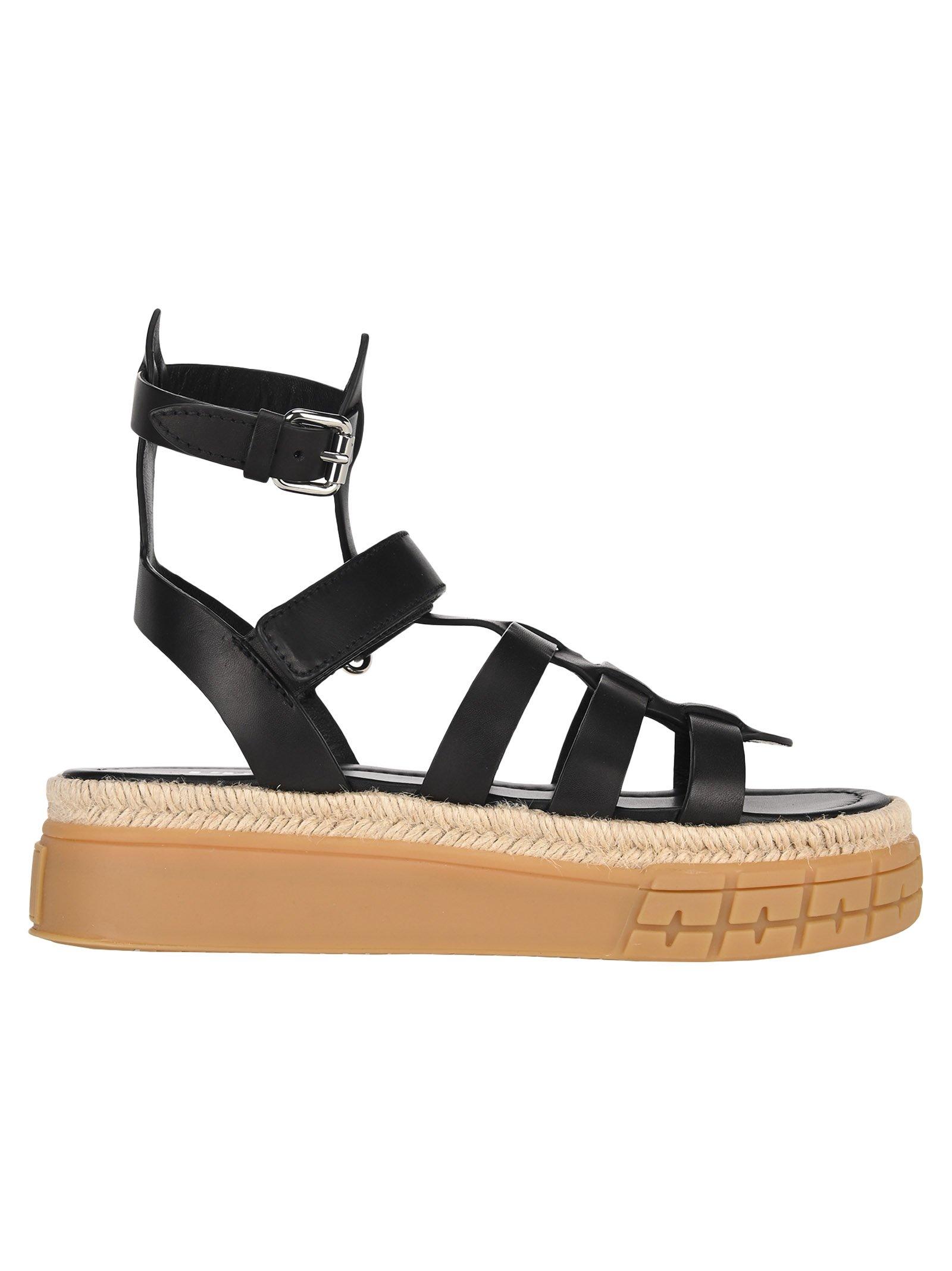 Prada Leather Thick Sole Gladiator Sandals in Black - Lyst