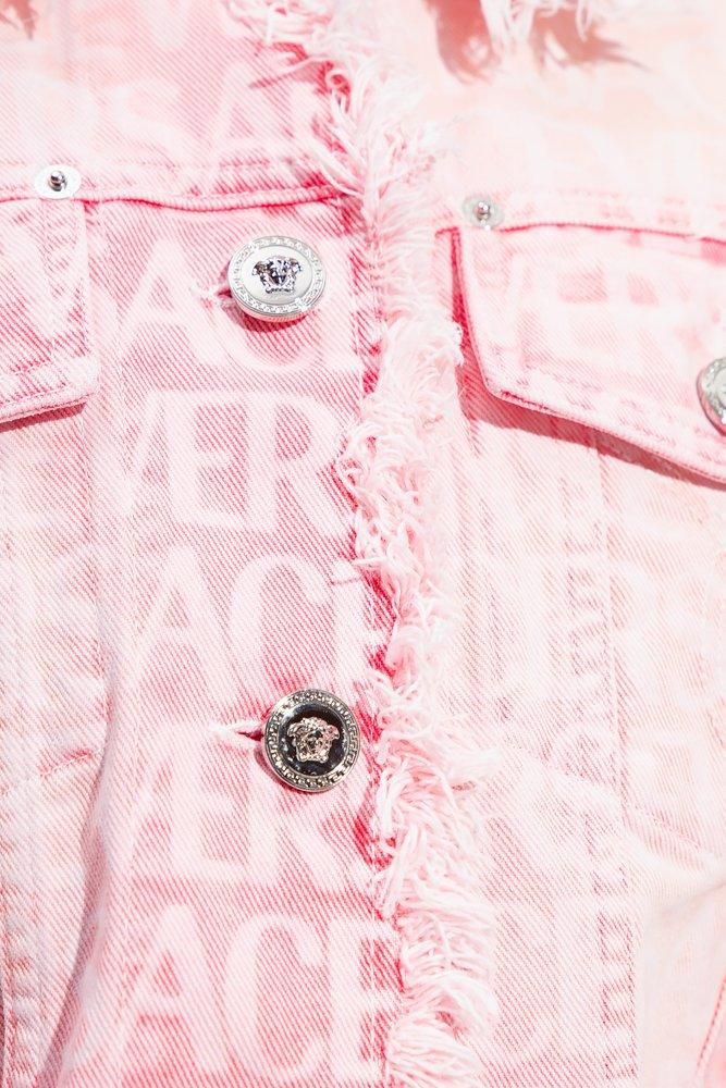 Versace Spliced Logo Denim Jacket in Pink