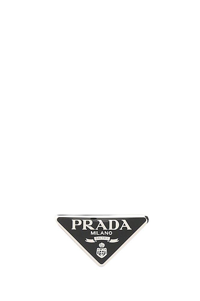 Prada Triangle Logo Clip Fastened Hairpin in White | Lyst