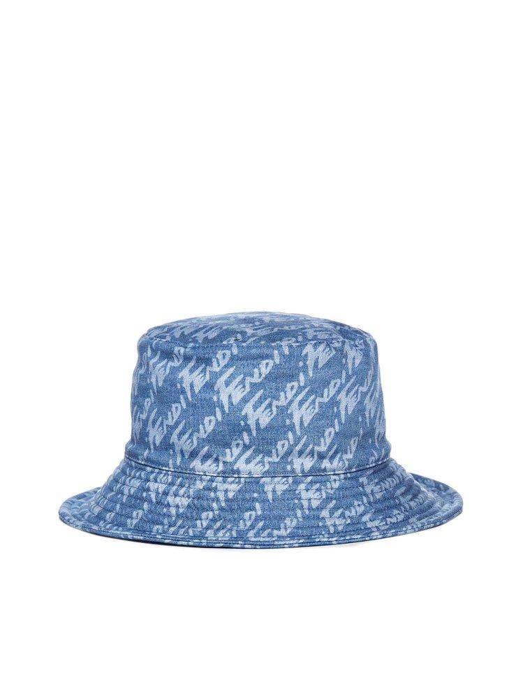 Fendi Allover Logo Denim Bucket Hat in 