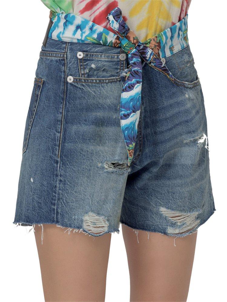 R13 Tie Waist Crossover Denim Shorts in 
