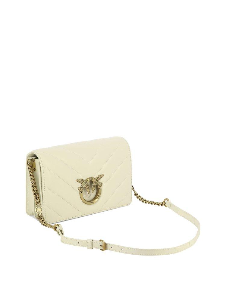 Pinko Love Quilted Chain-linked Shoulder Bag in Natural | Lyst