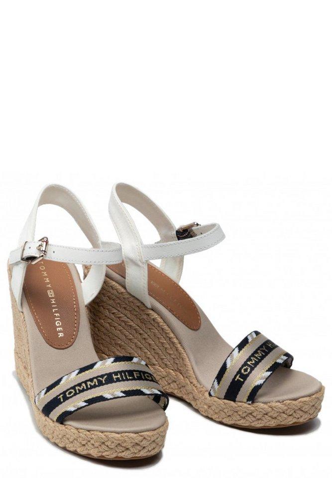 Tommy Hilfiger Synthetic Logo Webbing High Heel Wedges in Beige (Natural) |  Lyst