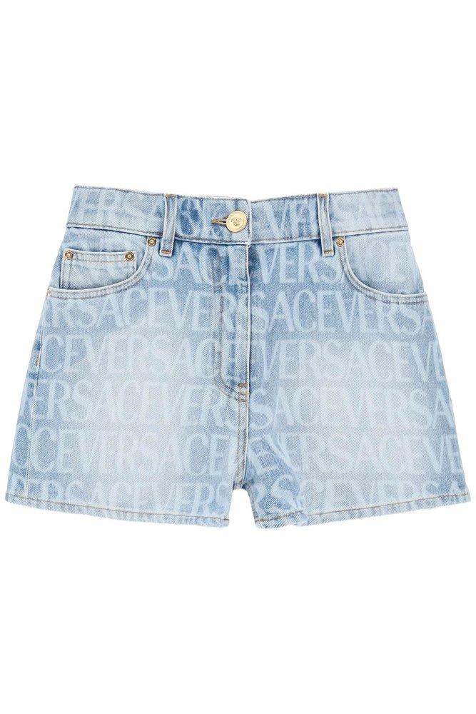 Versace Logo Denim Shorts in Blue | Lyst