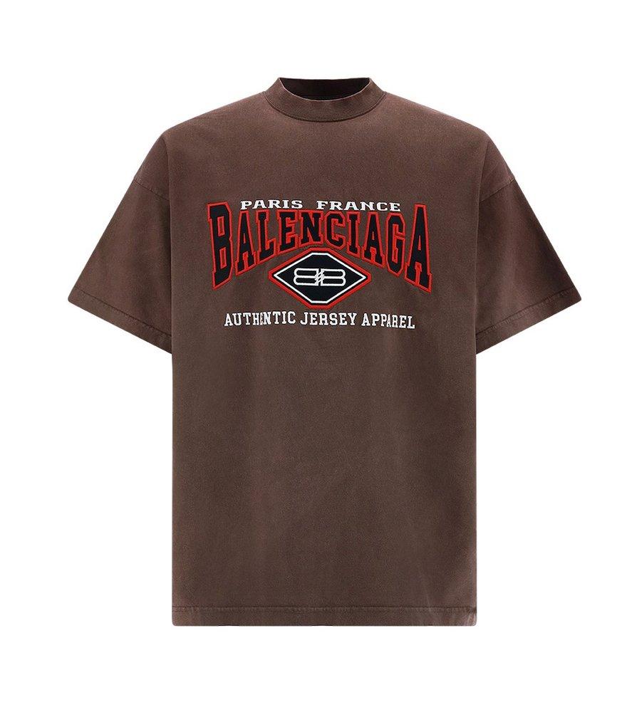 Balenciaga Logo Printed Crewneck T-shirt in Brown | Lyst