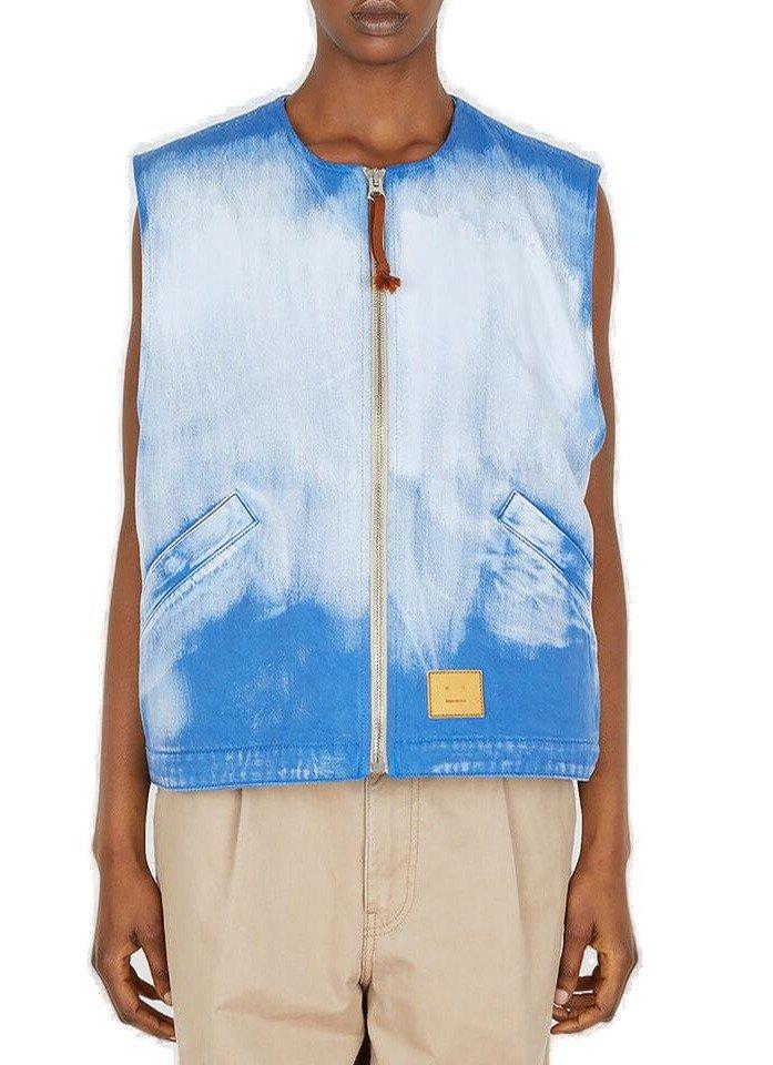Acne Studios Cotton Bleached Logo Patch Gilet in Blue | Lyst