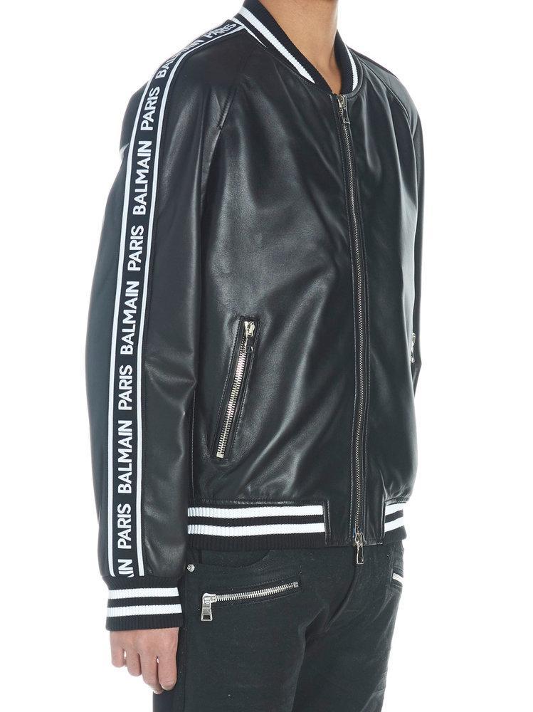 Balmain Leather Bomber Jacket With Logo in Black for Men - Save - Lyst