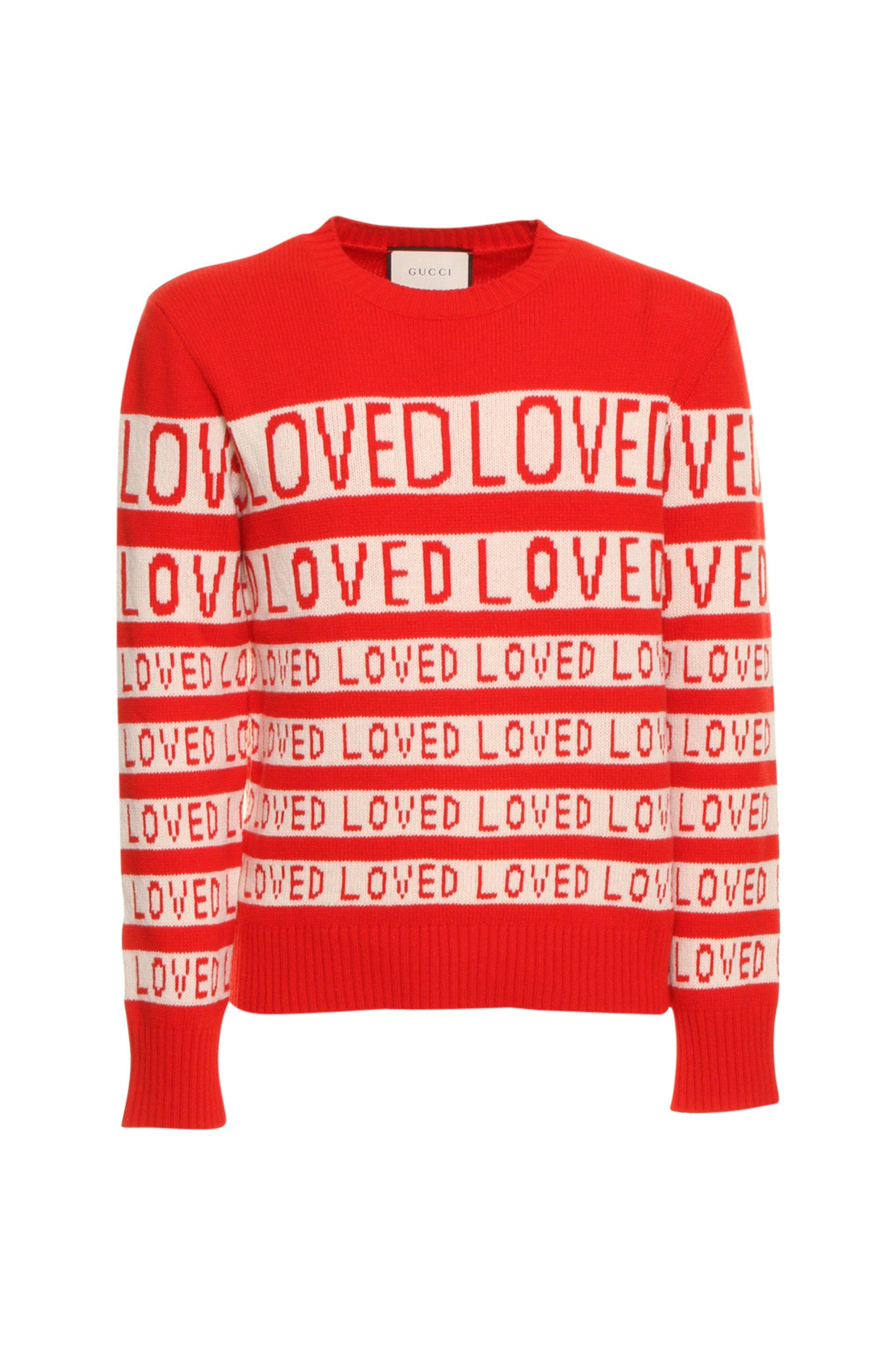 Gucci Wool Red & White 'loved' Sweater for Men - Lyst
