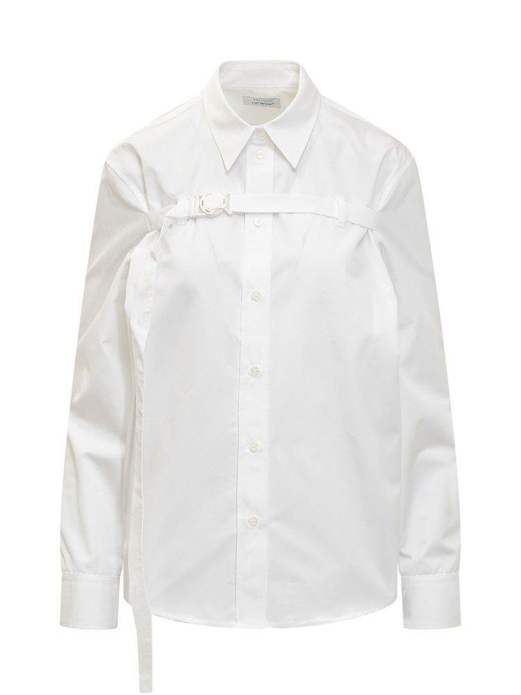 Off-White draped asymmetric cotton-poplin shirt dress