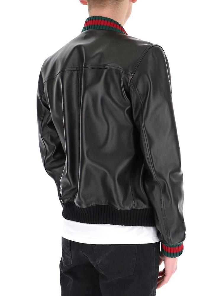 Gucci Web-detailed Leather Jacket in Black for Men | Lyst