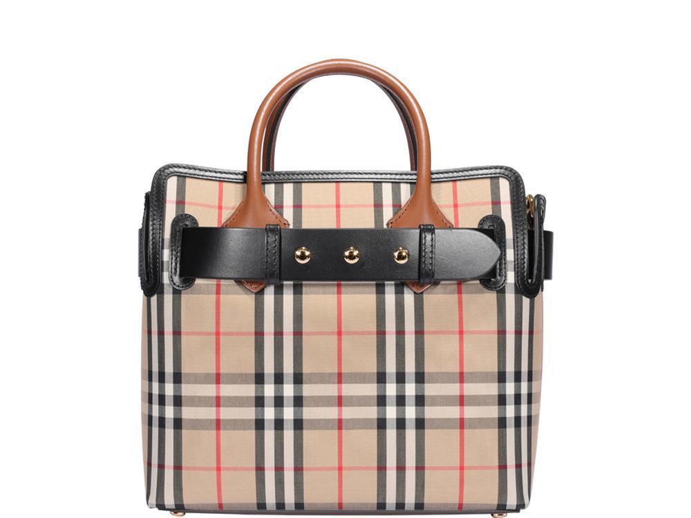 Burberry Leather Vintage Check Triple Stud Belt Small Tote Bag - Lyst