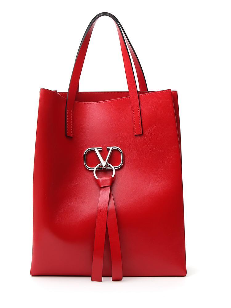 Valentino Leather Valentino Garavani V Ring Tote Bag in Red for Men - Lyst
