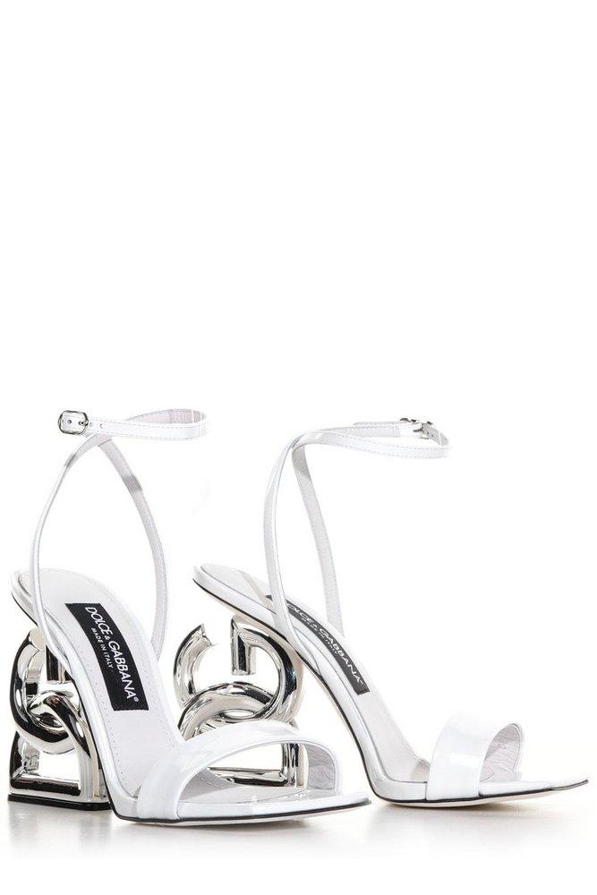 Dolce & Gabbana Keira Dg Heel Square Toe Sandals in White | Lyst