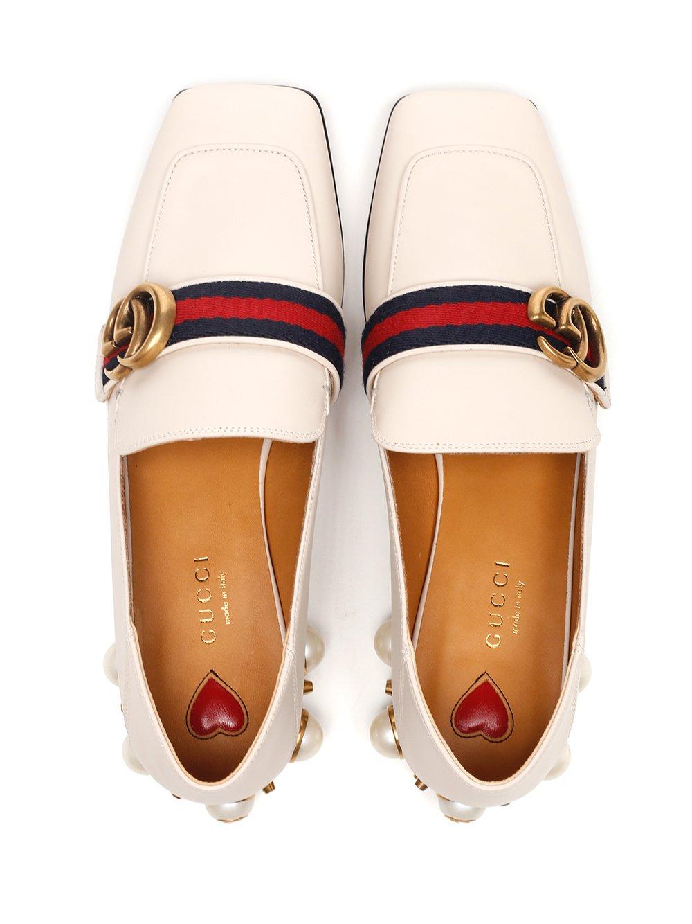 Gucci Leather Mid-heel Loafer in White | Lyst