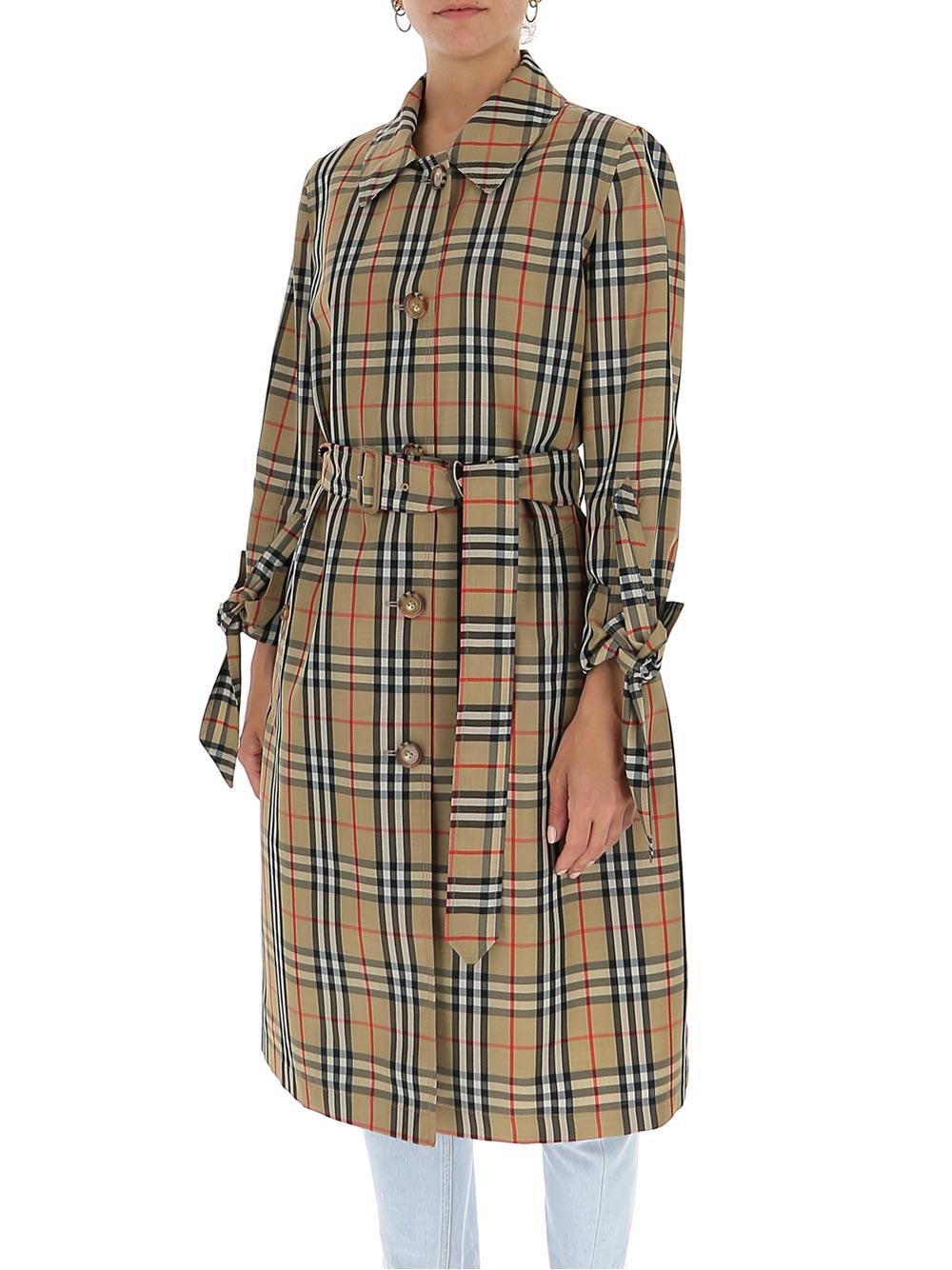 Burberry Vintage Check Belted Trench Coat in Natural | Lyst