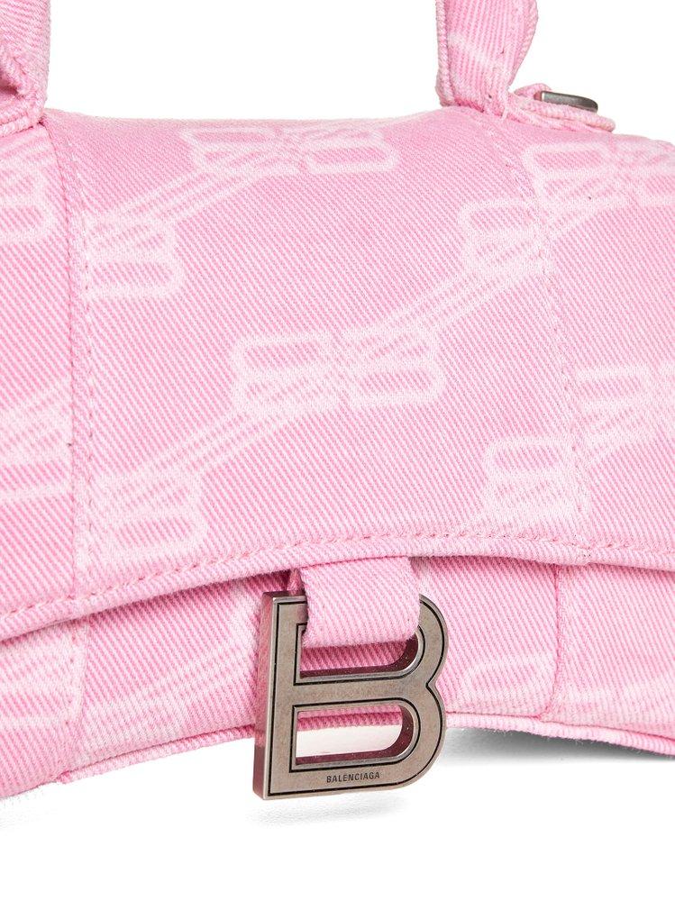Pink Hourglass XS logo-print denim cross-body bag, Balenciaga