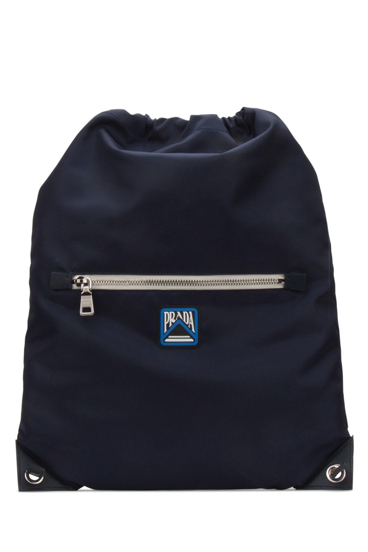 prada logo patch backpack