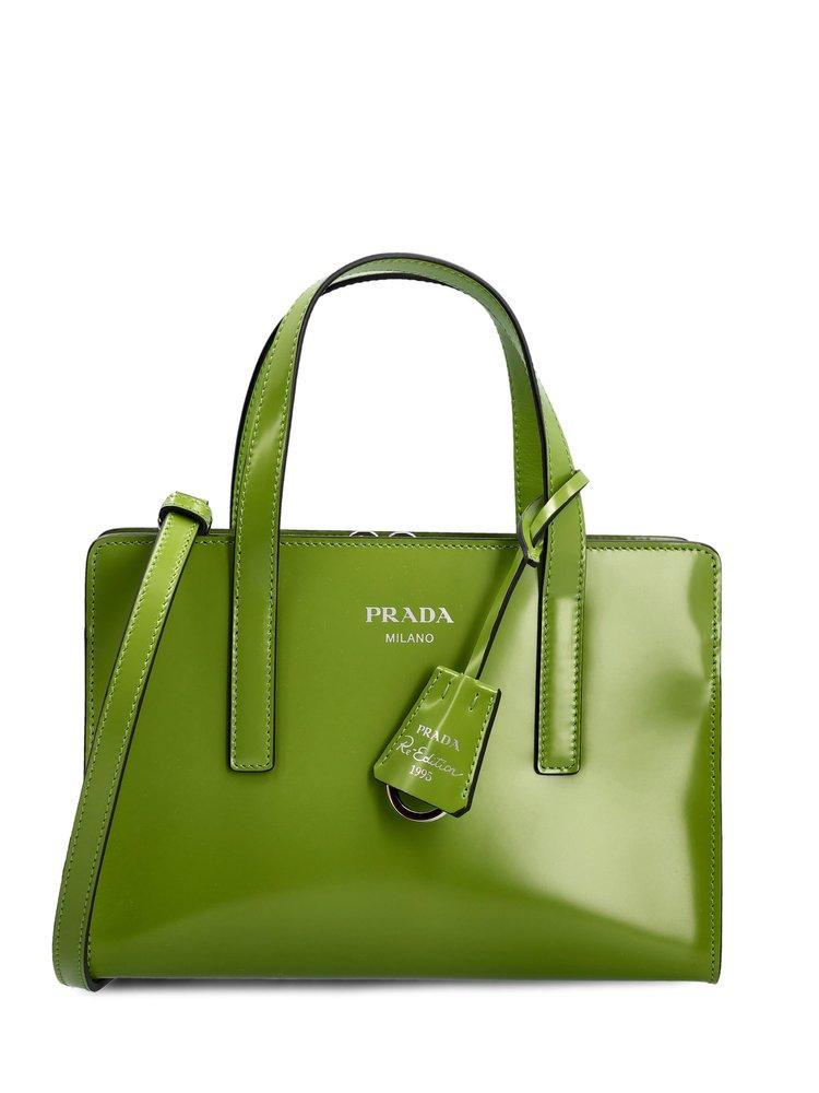 Prada Logo Detailed Top Handle Tote Bag in Green | Lyst