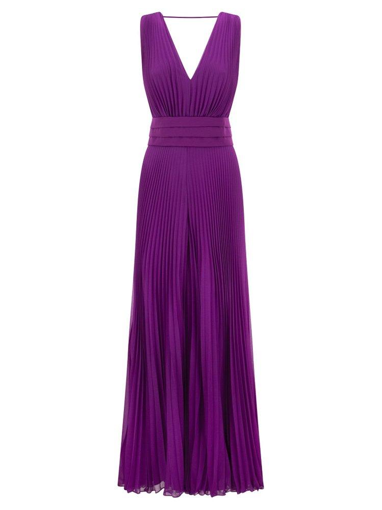 Max Mara V-neck Pleated Dress in Purple | Lyst