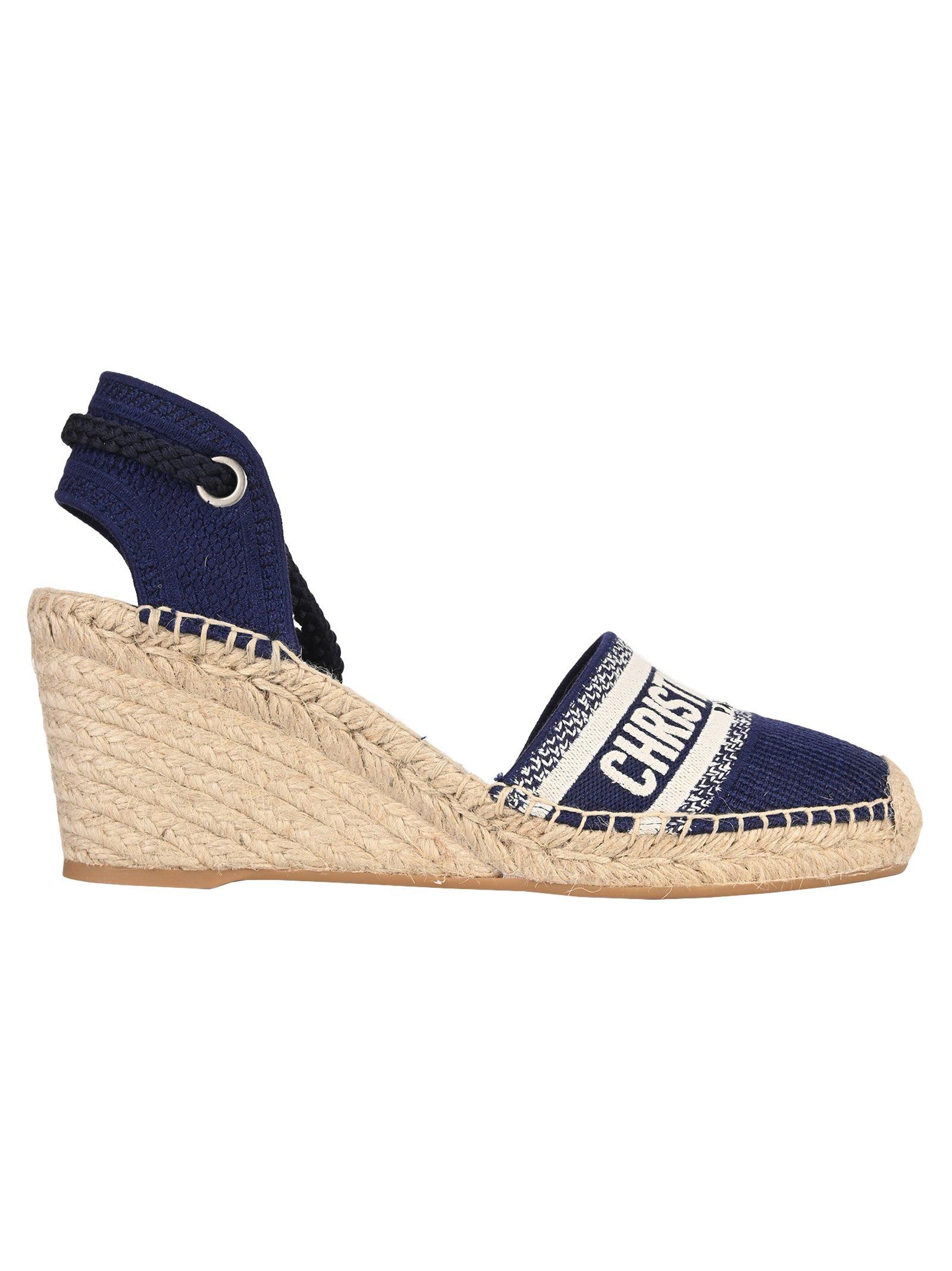 Dior Cotton Granville Wedge Lace-up Espadrilles in Blue | Lyst
