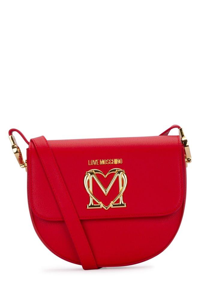 Love Moschino Logo Plaque Foldover Shoulder Bag in Red | Lyst