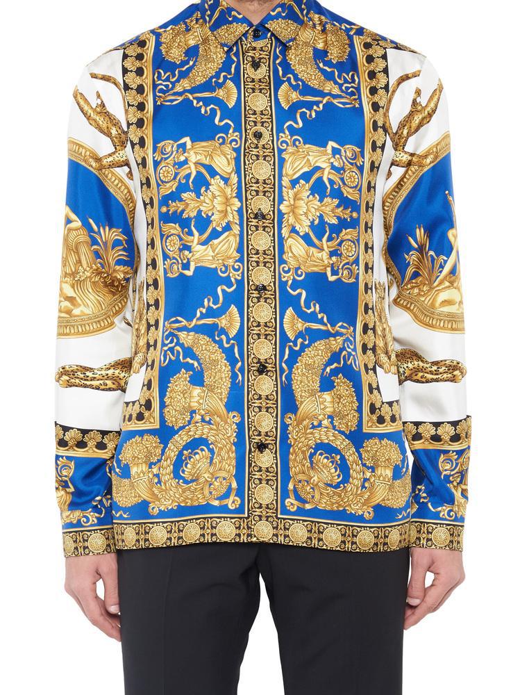 Versace Printed Silk Shirt in Blue for 