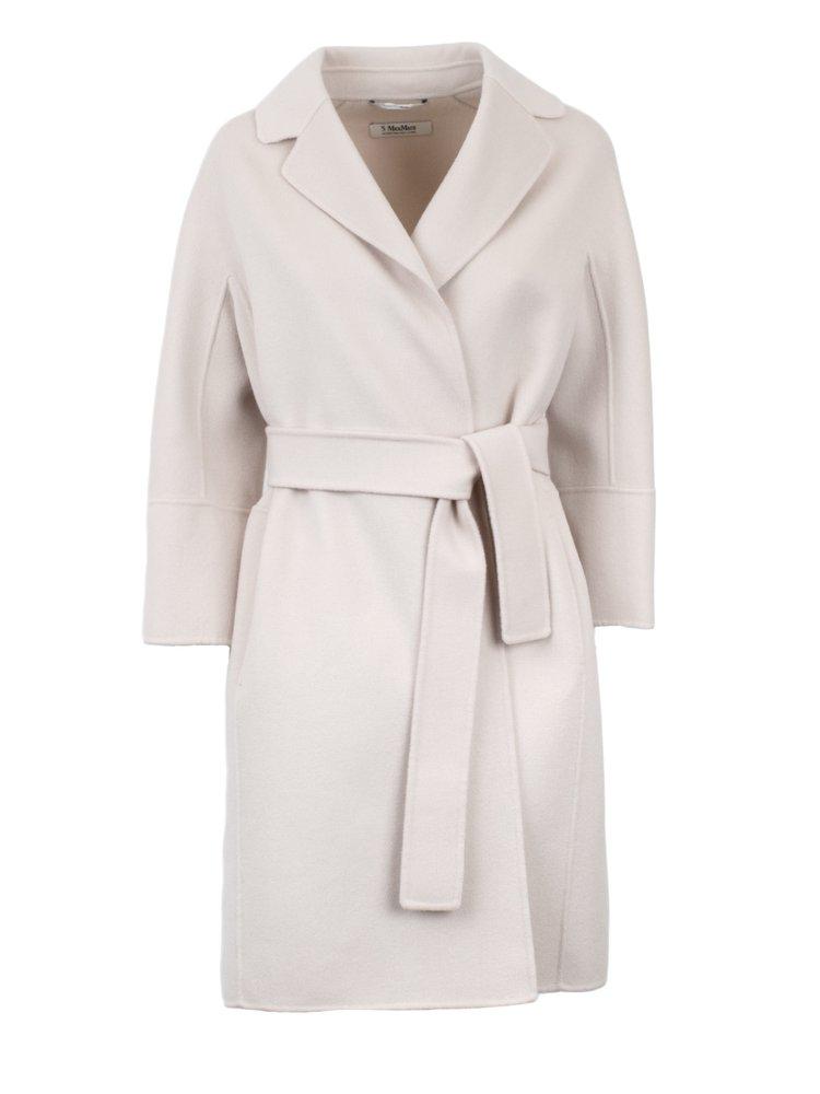 Max Mara Arona Belted Double Wool Coat in White | Lyst