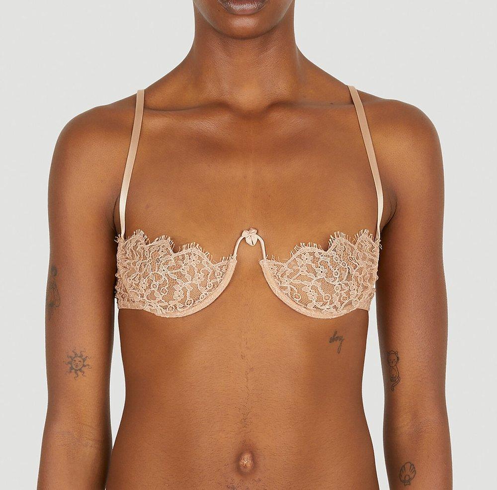 Gucci Sweetheart Neck Floral-lace Bra in Brown